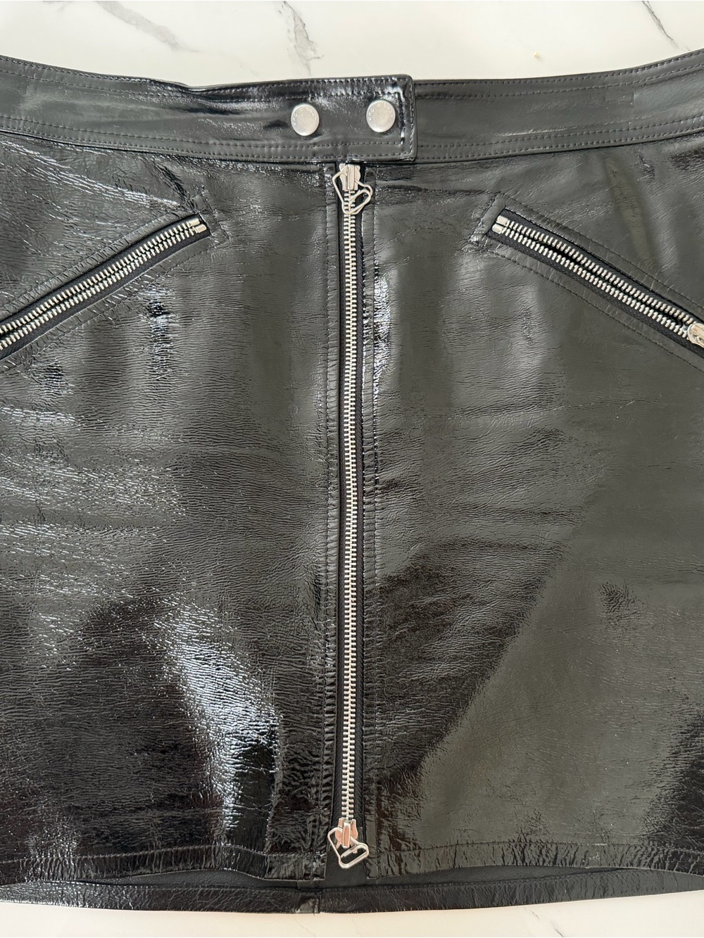 rag & bone Black Patent Zip-Front A-Line Skirt
